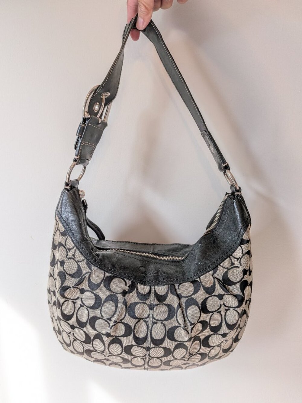 Coach F13741 Signature Monogram Pleated Soho Hobo Bag